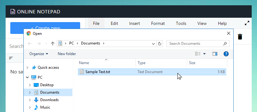 Open file dialog in Weseo